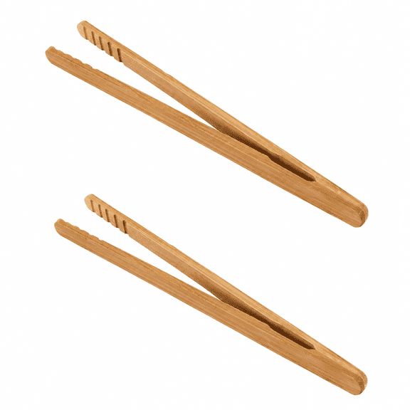 2 Pack Bamboo Food Serving Tongs, Heat Resistant Wooden Tongs for Breakfast Cooking & Tea Making