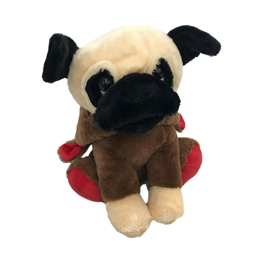Hug Fun Plush 9" Brown Pug Puppy Dog Stuffed Animal Pal With Reindeer Antlers