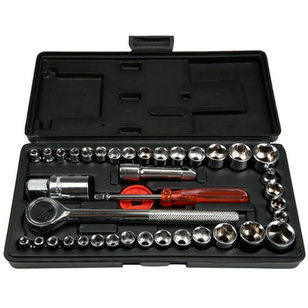 40 Piece Ratcheting Socket Wrench Set - Metric and Standard 6-Point Hex Socket Organizer Kit with Combination Torque and Insulated Handles by