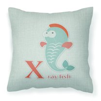 Carolines Treasures BB5749PW1818 Alphabet X for Xray Fish Fabric Decorative Pillow  18H x18W multicolor