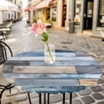 thumbnail image 6 of Blue Wooden Grain Round Tablecloth for 36-44 Inch Tables, Fitted Table Cover with Elastic Edge, Farmhouse Country Abstract Art Waterproof Outdoor Table Cloth Protector for Patio Garden Dinner Picnic, 6 of 9