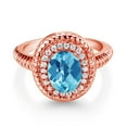 thumbnail image 2 of Gem Stone King 2.51 Ct Oval Checkerboard Swiss Blue Topaz 18K Rose Gold Plated Silver Halo Engagement Ring (Size 8), 2 of 3
