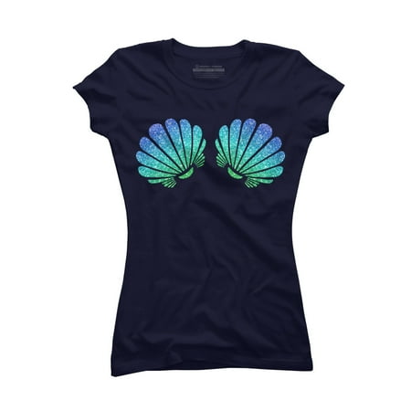 

Funny mermaid sea shell bra halloween costume gift Juniors Navy Blue Graphic Tee - Design By Humans XL