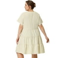 thumbnail image 4 of DARING DIVA Plus Size Button Down V Neck Tiered Chambray Dress 2X Apricot, 4 of 6