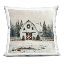 Stupell Industries White Christmas Barn with Wreath Decorative Printed Throw Pillow design by Creative Studio, 18 x 7 x 18