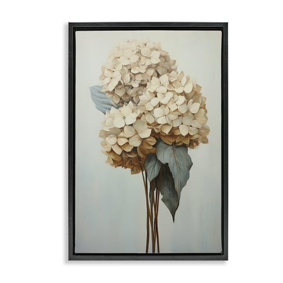 Stupell Industries Vintage Hydrangea Florets Plants & Flowers Painting Black Floater Framed Canvas Art Print Wall Art, 17 x 25