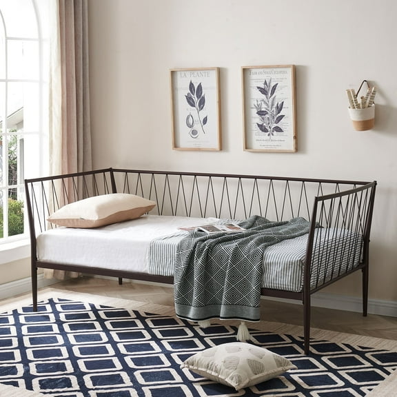 Kings Brand Furniture Modern Twin Size Metal Daybed Frame with Mattress Support, Day Bed for Living Room, Bedroom, Guest Room, Bronze