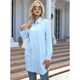 thumbnail image 4 of Women'S Casual Shirt Dress Collar V Neck Button Down Loose Long Sleeve Mini Dresses Blue L, 4 of 6