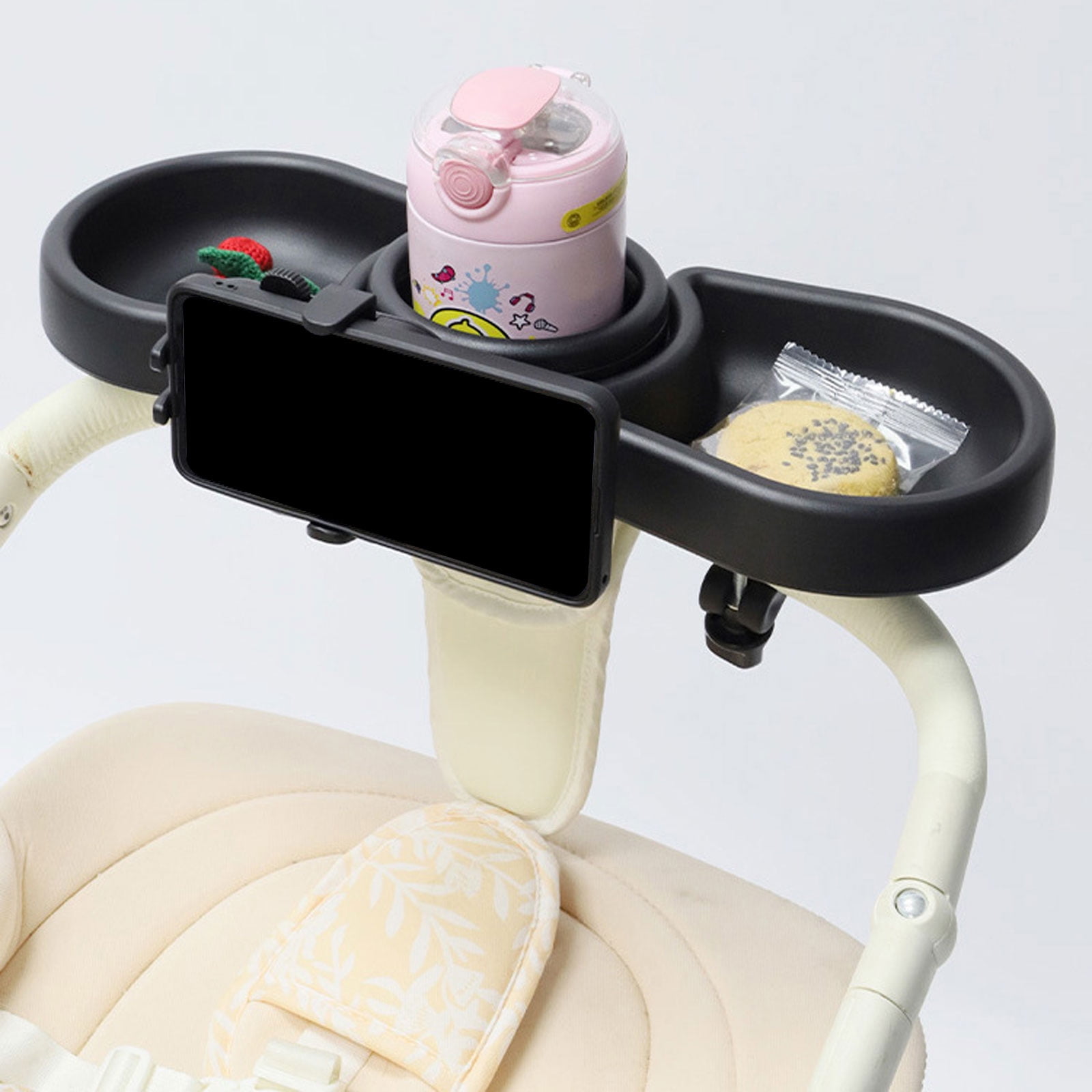 Portable Baby Strollers Eating Tray, 4 in 1 Pram Plate Milk Bottle Cup Holder Phone Bracket Stand
