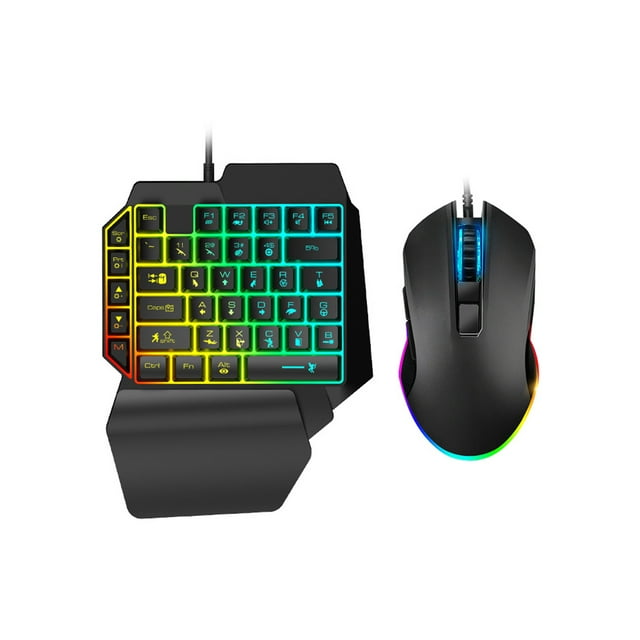 2Pcs/Set T1 Ergonomic Design One Hand USB Interface Wired Computer Keyboard Mouse Computer Accessory
