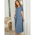 thumbnail image 3 of Avidlove Women Zipper Front Robes Full Length Housecoat Short Sleeve Bathrobes with Pocket Loungewear, 3 of 7