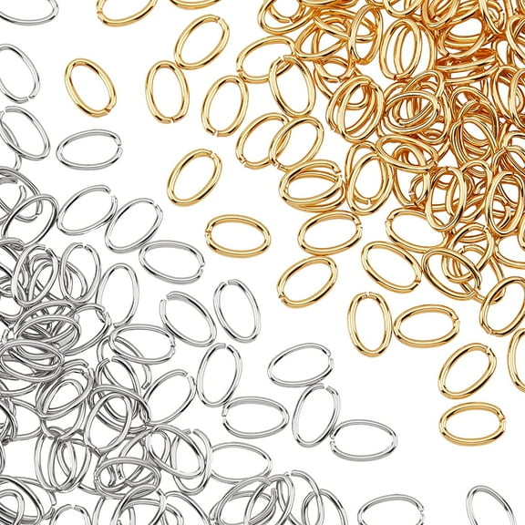 200Pcs 2 Colors 304 Stainless Steel Open Jump Rings Oval Golden & Stainless Steel Color 10x6.5x1.1mm