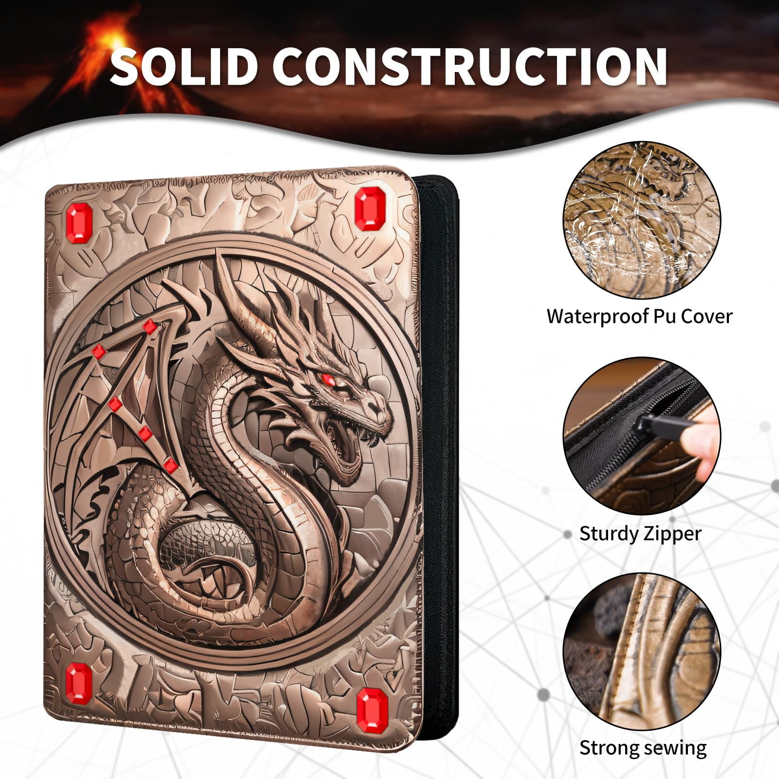 Aokeyee Trading Card Binder 3D Embossed Premium PU 9 Pocket 360 Cards Holder Card Album for MTG, TCG, Sport Cards