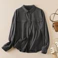 thumbnail image 2 of ATOYSOY Women's Casual Trendy Button Sewatshirts Loose Cotton Lined Shirts with Pockets Turn Down Collar Tops Fall Workout Pullovers Long Sleeve Blouses Spring Gray L, 2 of 9