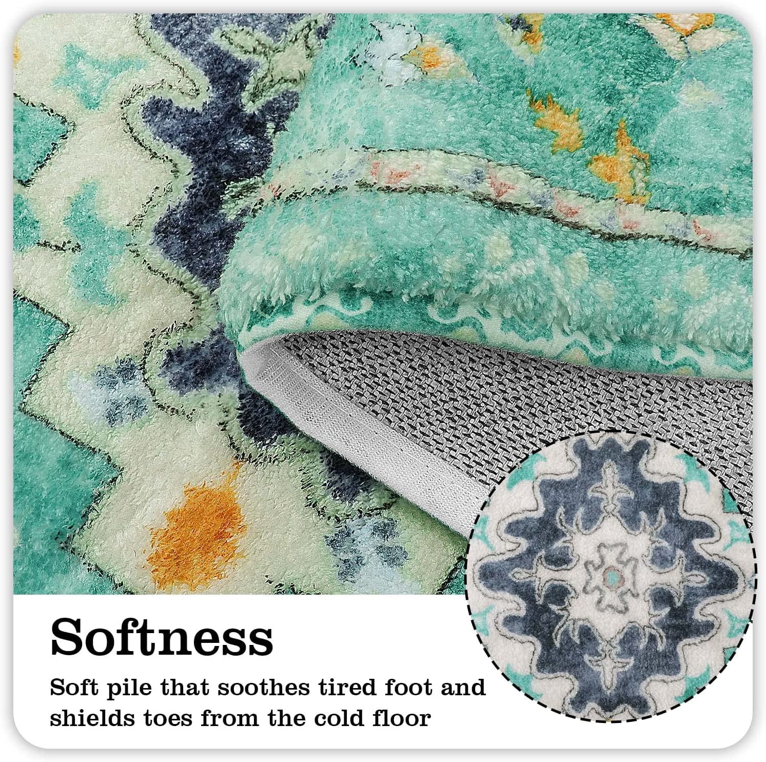 Boho Vintage Bathroom Rug Green Non-Slip Soft Bath Rug Machine Washable Oriental Persian Bathroom Mat Traditional Farmhouse Floral Floor Mats for Bathtub Shower Entryway, 17x31 inch