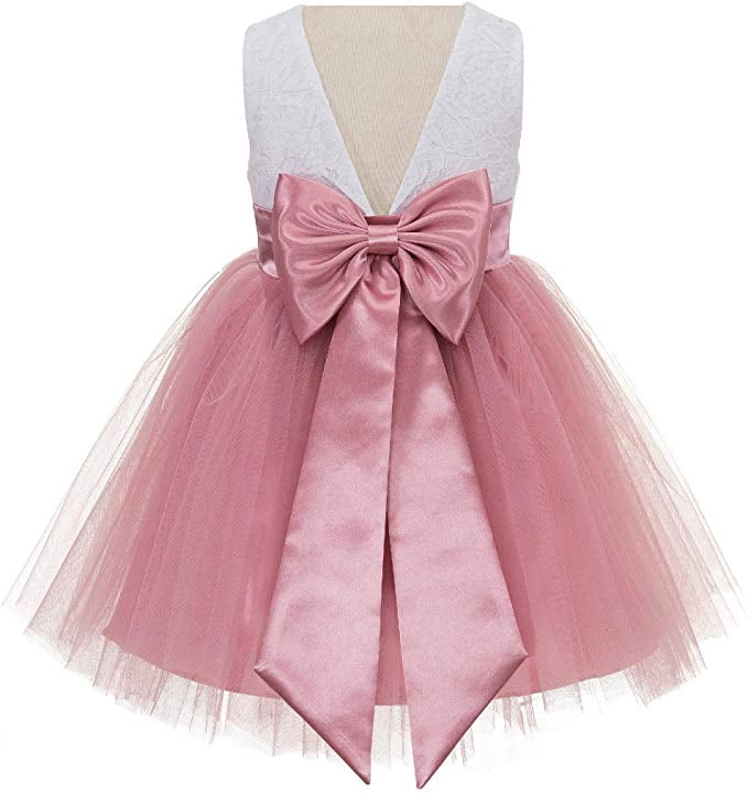 V-Back Backless Lace Baby Flower Girl Dress Mini Bride Ceremony 206T ...