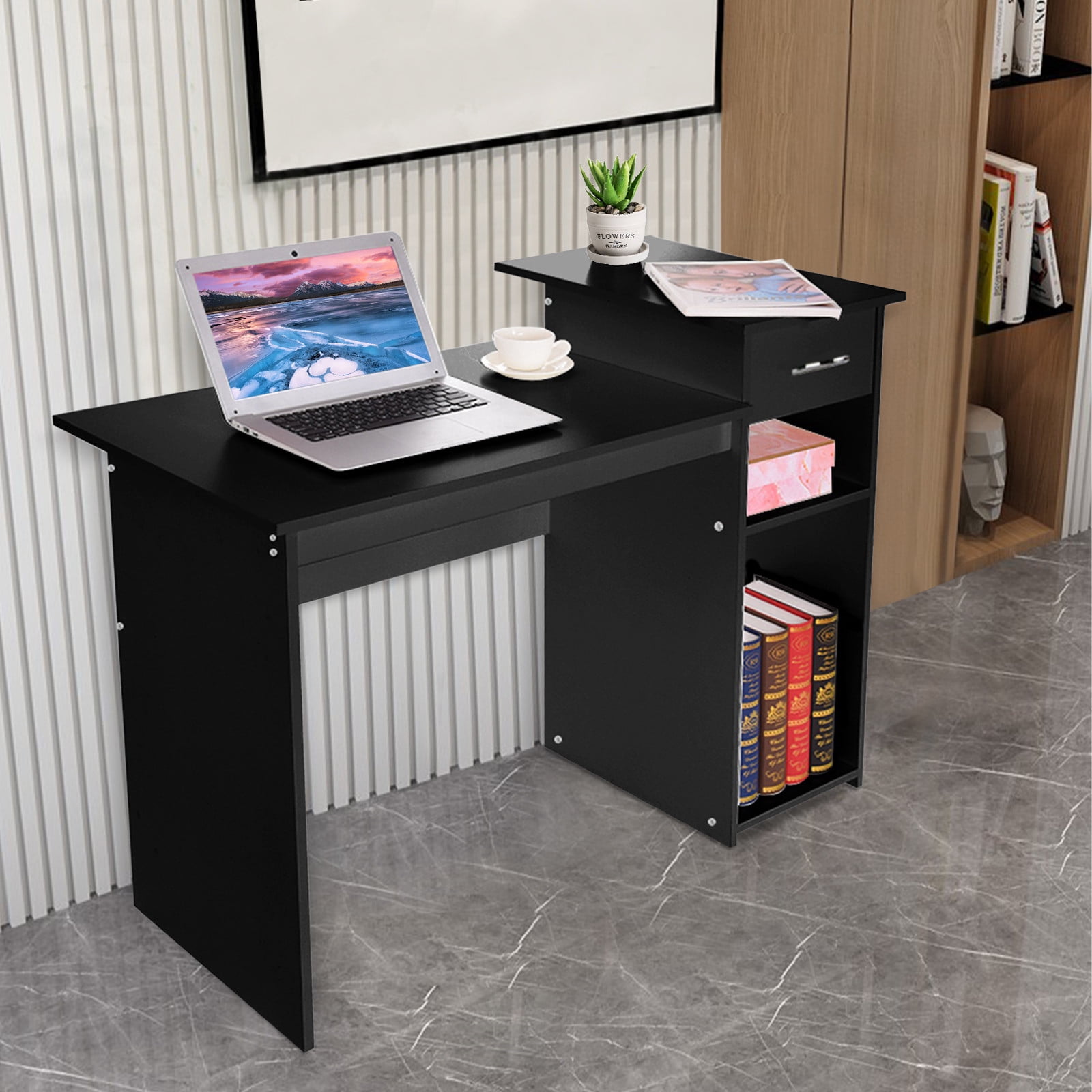 Pitauce Office Desk High Capacity Computer Desk With Drawers Home Small Desk Table Bedroom Workstation For Work Black Walmart Com Walmart Com