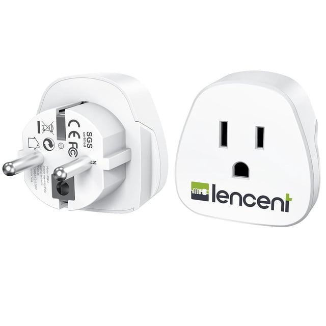 Adaptador de Enchufe Europeo LENCENT Blanco Convertidor México a Europa Tipo E/F