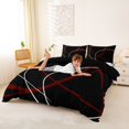thumbnail image 3 of Homewish Red White Lines Duvet Cover Queen,Abstract Modern Queen Bedding,Black Red,Black Reversible,3 Pieces,1 Duvet Cover and 2 Pillowcases, 3 of 6
