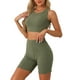 thumbnail image 4 of INSPIRAR CHIC Conjuntos de Pijamas de Mujer Sin Mangas, Top Corto de Punto Acanalado con Pantalones Cortos de Jogger Biker XS Verde Ejército, 4 of 6