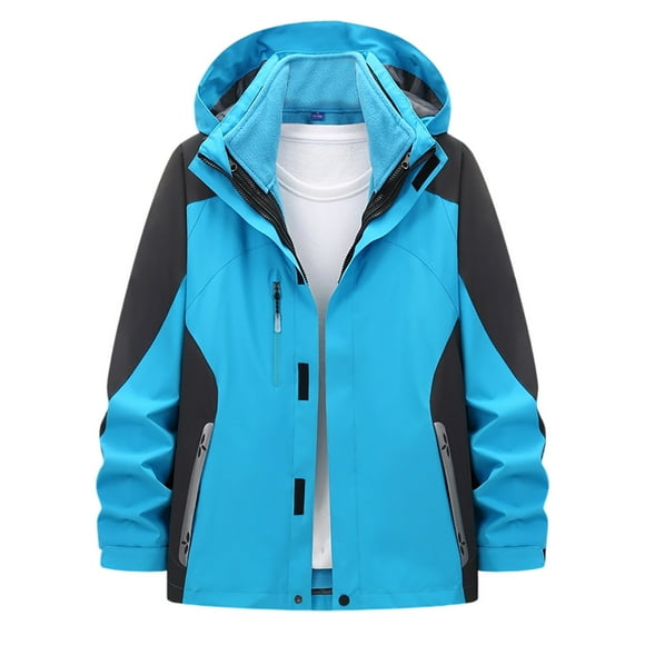 Dagegui Mens Waterproof Windbreaker Jackets Detachable Hooded Zip Up Jacket with Pocket Winter Outdoor 3 in 1 Coats Sky Blue M