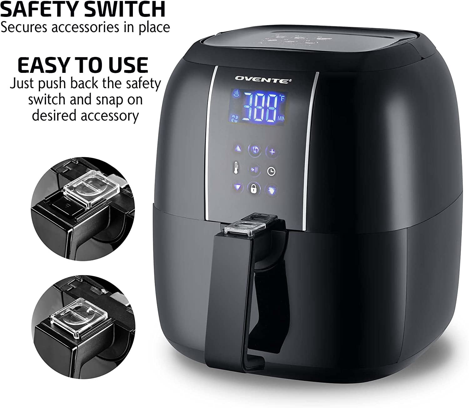 Compact Air Fryer, 3.2 Quart Electric Hot Cooker with 1400W Power, Digital LED Touch Screen, Auto Shutoff, Dishwasher Safe Non-Stick Basket, Perfect for Healthy & Oilless Food, Black FAD61302B