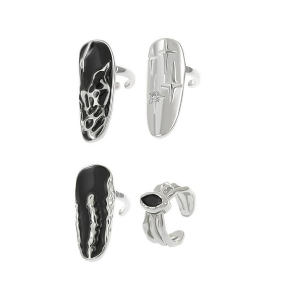 FENOHREFE 4pcs Adjustable Adjustable Nails Art Rings Set Fingernail Rings Jewelry Trendy Finger Accessories for Everyday Wear
