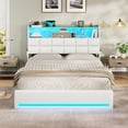 thumbnail image 5 of AOGLLATI Queen Size 4 Drawers Upholstered Bookcase Storage Bed with Charging Station and RGB LED Lights, White Queen Platform Bed Frame,No Box Spring Needed, 5 of 7