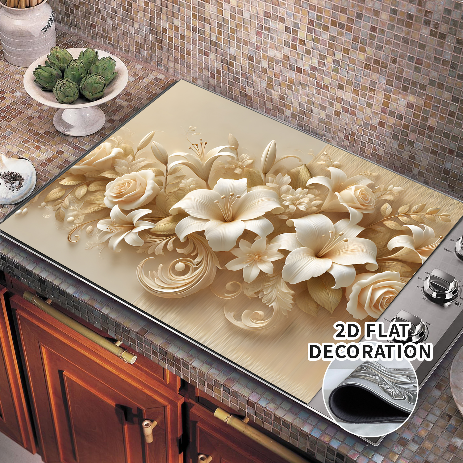 Multi-Design Stove Top Cover for Glass/Electric Stoves - 3-in-1 Heat-Resistant Protector Mat, Non-Slip Drying Rack 28"x20" Glass Cooktop Covers, Kitchen Flat Electric Stove Top Covers