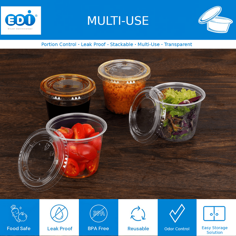  EDI [5.5 OZ, 100 Sets] Clear Disposable Plastic Portion Cups  with Leakproof Lids, Jello Shot Condiment and Dipping Sauce Cups, Souffle  Cups, BPA Free