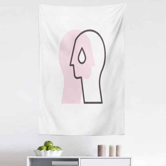Gratitude Tapestry, Simple Psychological Awareness Sad Depiction of Person Illustration, Fabric Wall Hanging Decor for Bedroom Living Room Dorm, 5 Sizes, Dark Taupe Grey and Rose, by Ambesonne