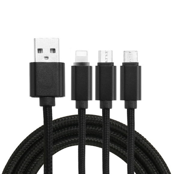 Amdohai 3 in 1 Nylon Braided USB Cable with Lightning/Type-C/Micro USB Connector High Tensile Charging Cord for iOS/Android Phones Multiple Devices