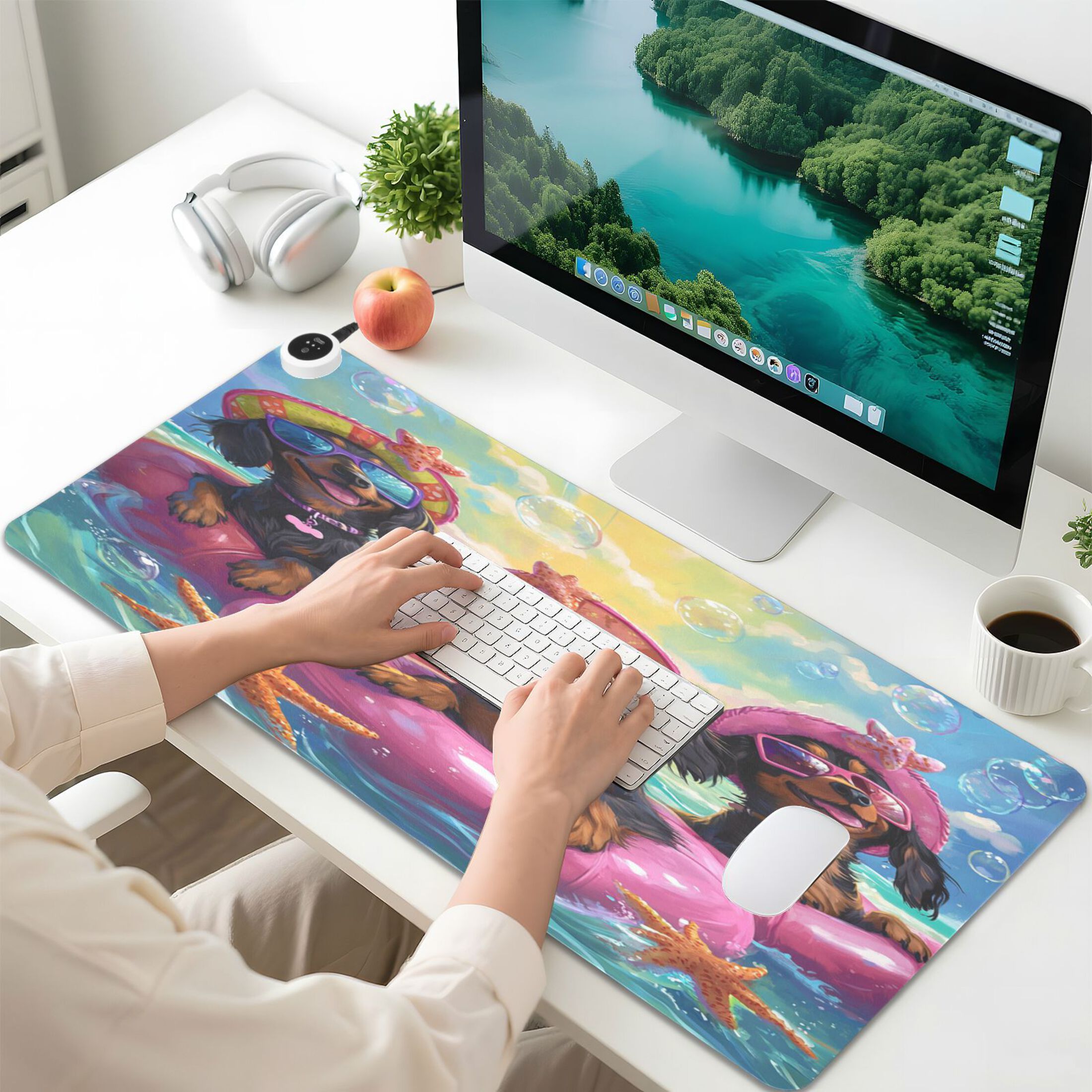 Wobogo Summer Dachshunds Heated Mouse Pad Extra-Large Desk Mat With 3 Heating Levels and 3-hour Auto Shut-Off Protection Ideal for Computer Keyboards Home Office Hand-warming Essential 31.5in × 13in