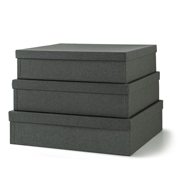 Cajas de papel kraft negro para almacenamiento - Juego de 3 cajas apilables para álbumes de recortes con tapas: Cajas de almacenamiento decorativas para almacenamiento de fotos de carbón gris para obr