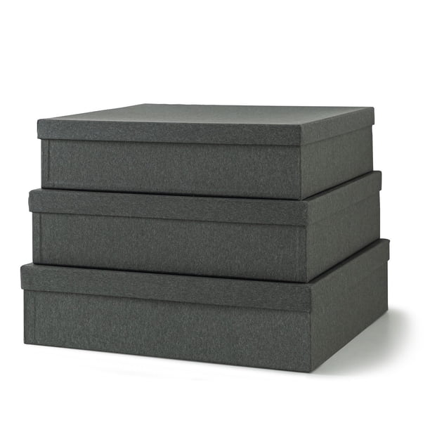 Cajas de papel kraft negro para almacenamiento - Juego de 3 cajas apilables para álbumes de recortes con tapas: Cajas de almacenamiento decorativas para almacenamiento de fotos de carbón gris para obr