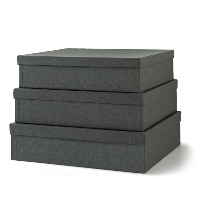 Cajas de papel kraft negro para almacenamiento - Juego de 3 cajas apilables para álbumes de recortes con tapas: Cajas de almacenamiento decorativas para almacenamiento de fotos de carbón gris para obr