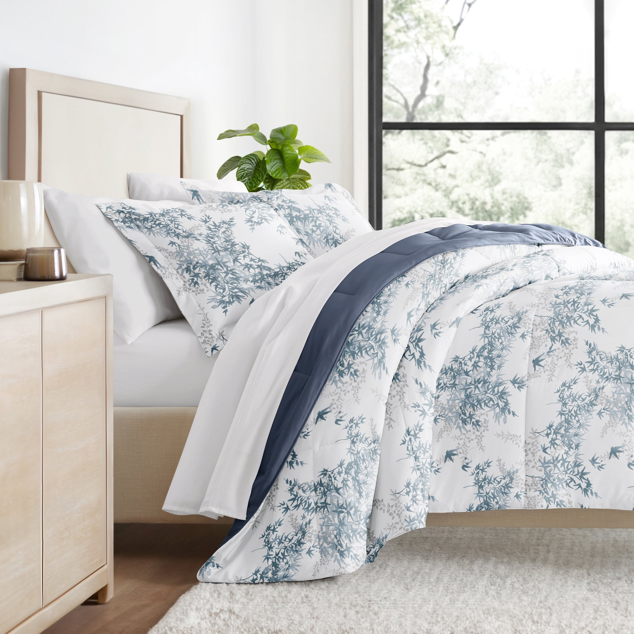 All Season Ultra Soft Comforter Set Lightweight Bedding in Bamboo Leaves Blue for Twin/Twin XL Size by Comfort Canopy