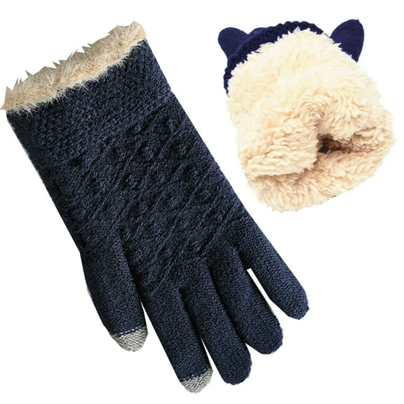 AWZXDE Women's Winter Warm Screen Gloves - Thermal Knit Wool Lined for Cold Weather Navy,One Size