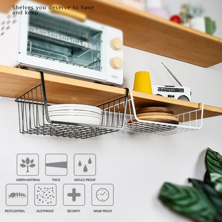 

Xinwanna Under Shelf Basket Embedded Thicken Wrought Iron Table Cabinet Hanging Shelf for Bedroom (White L)