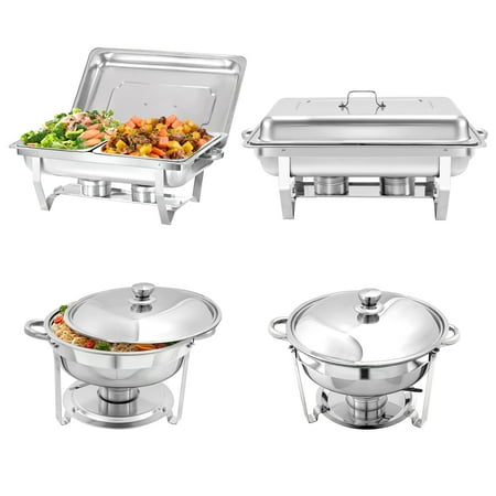 

PRIJESSE 4 Pack Chafing Dish Round 5QT×2+Rectangular Half pan×2 Chafers Stainless Steel Catering Buffet Warmer Set for Parties Events Wedding Dinner