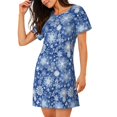 thumbnail image 2 of Honeii whiet Snowflake blue background Print Women's Loose Short Sleeve Nightgown, Soft Cotton Sleepwear, Comfy Loose Fit Pajama Dress for Sleep and Lounge, 2 of 6