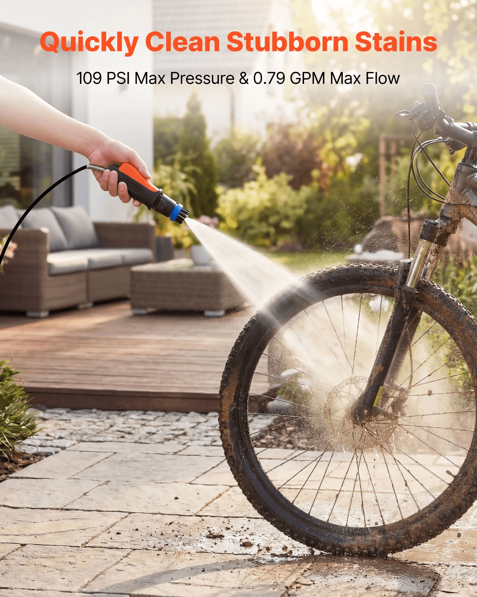Portable Cordless Pressure Washer with 2.64 Gal Tank, Foldable Power Washer 109 Max PSI 0.79 Max GPM, 3 Nozzles,Flexible 78.7 in Hose, Type-C Charging, for Bike Cleaning, Patio, Camping, Garden