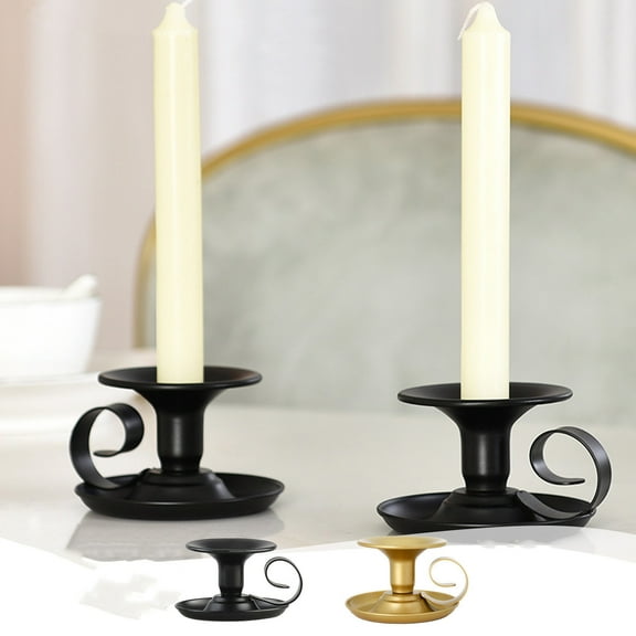Vintage Metal Taper Candle Holders Bulk Set, Thick Wrought Iron Painted Candlesticks for Wedding, Easter, Party, Retro Teacup Style Base for Dining Table and Easter Decorations, 4*3in, Black