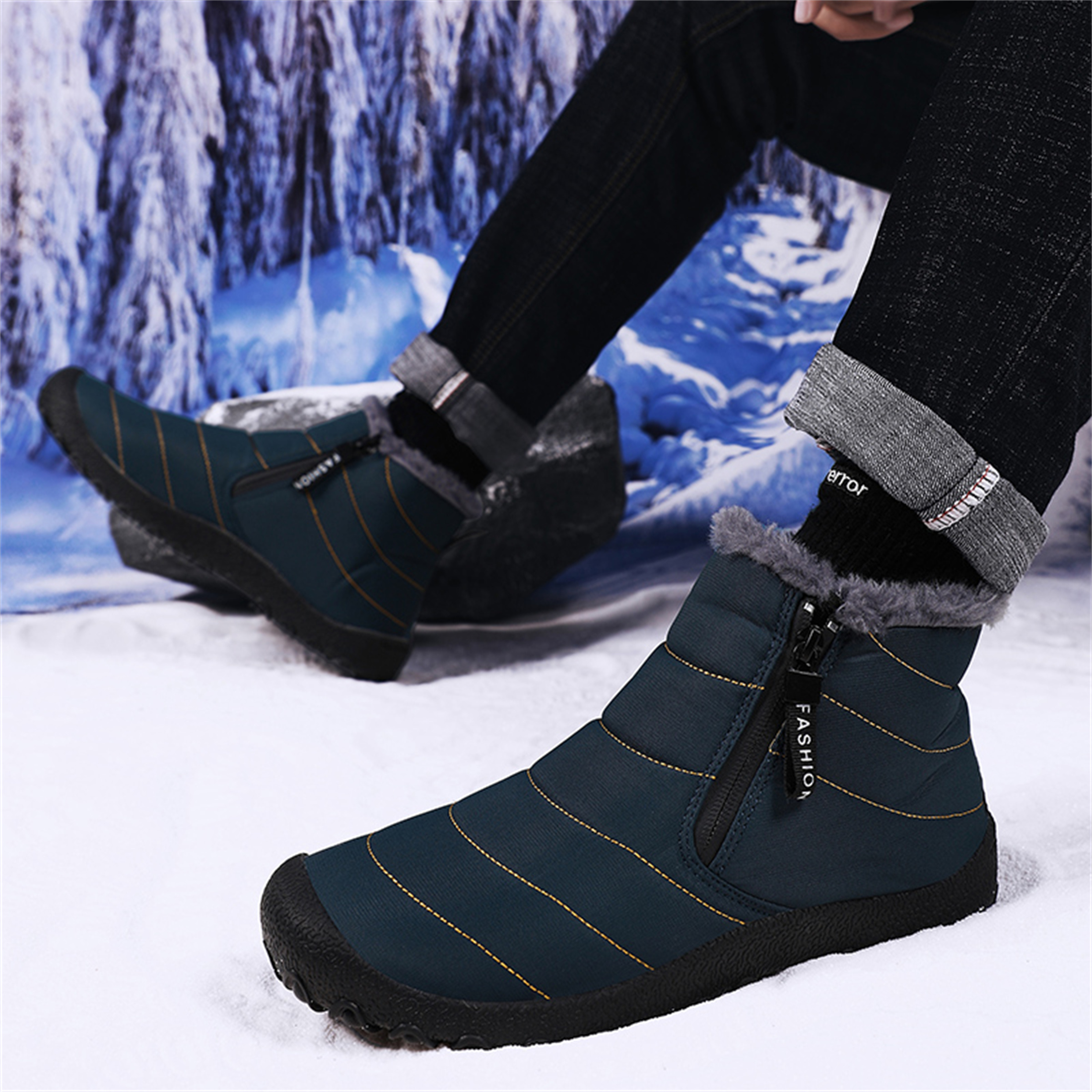 LASUDRAA Mens Barefoot Winter Boots Water-Resistant Slip-Resistant Hiking Snow Shoes Lightweight Warm Ankle-High Boots, Wide Toe Box,Trails & Everyday Wear