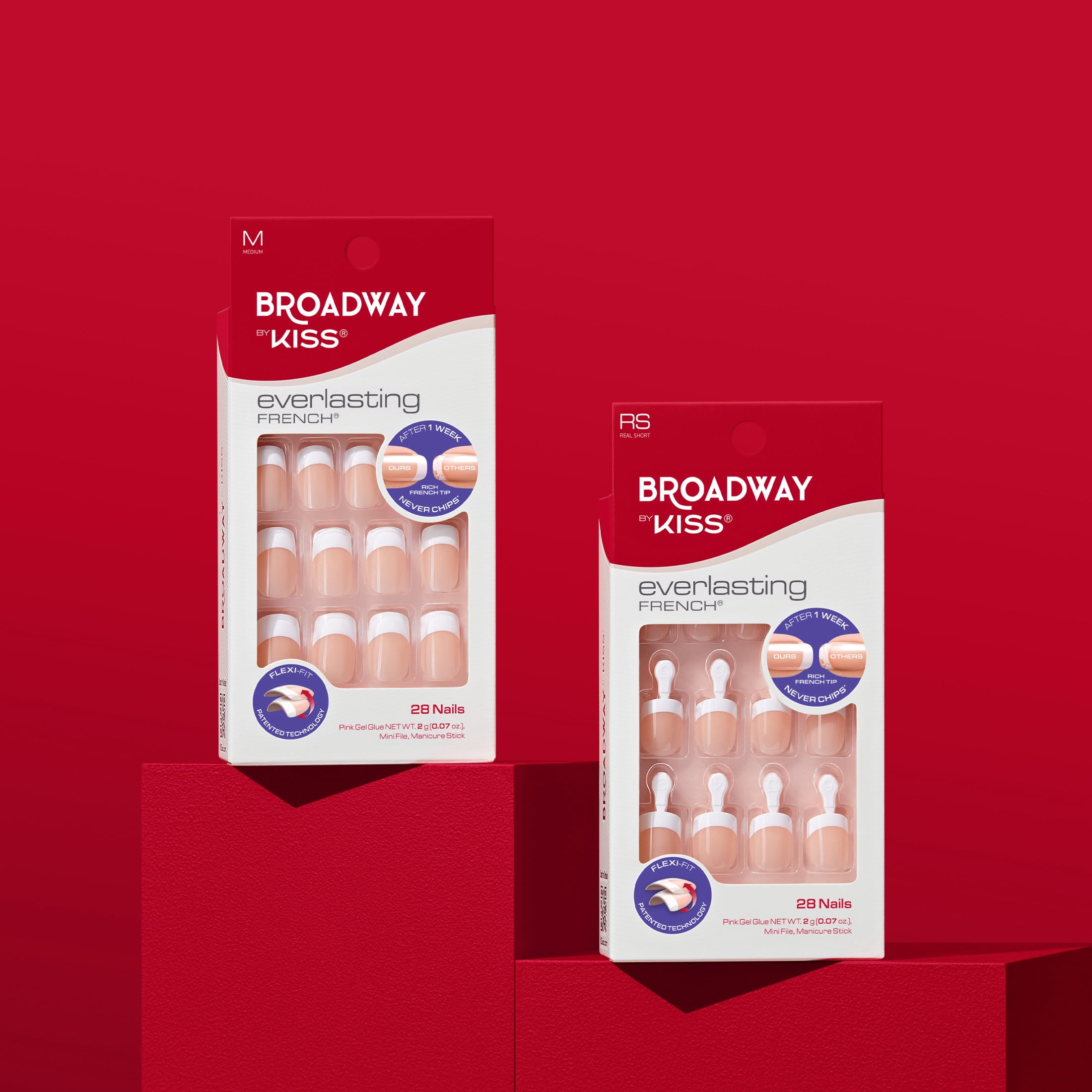 Broadway by Kiss French Tip Press On Nails, ‘Endless’, White, Short Squoval, 28 Count