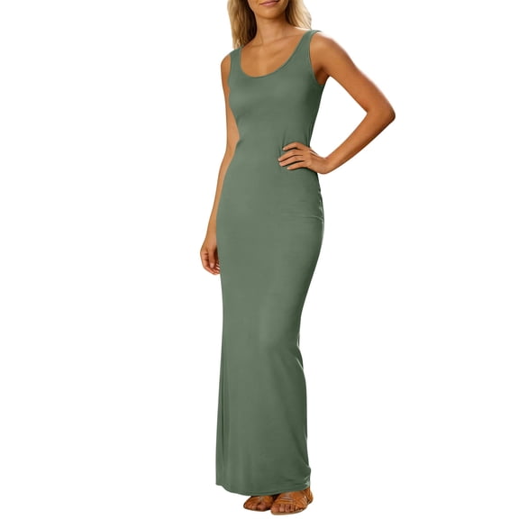 WRKEKC Work Dresses for Women Solid Crew Neck Sleeveless Tank Straight Work Ankle Length Lightweight Comfort