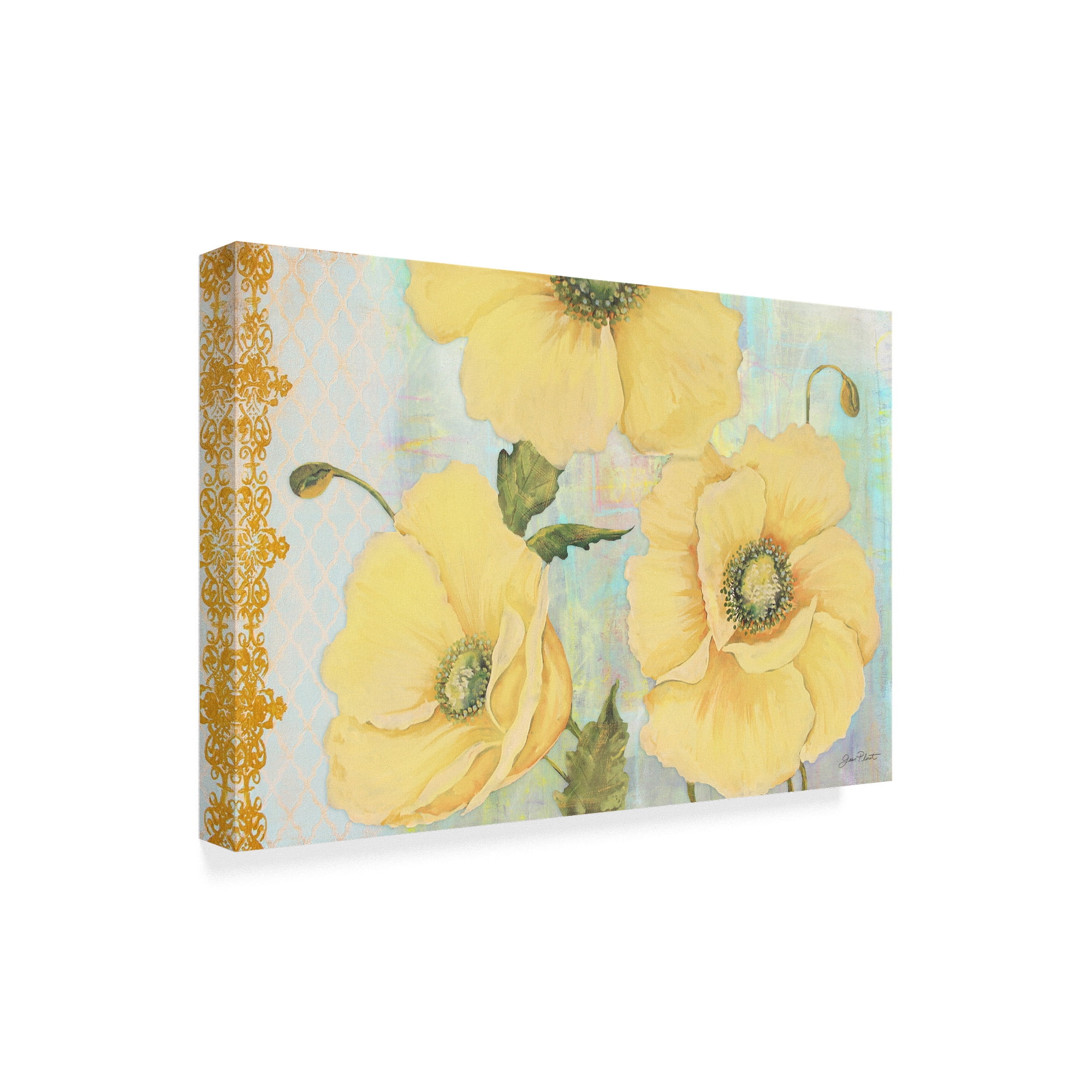 Trademark Fine Art 'Yellow Poppies On Aqua' Canvas Art by Jean Plout