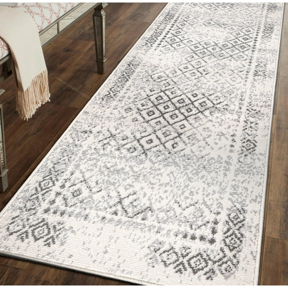 Bohemian Geometric Area Rug 2'x7' Gray Runner Rug