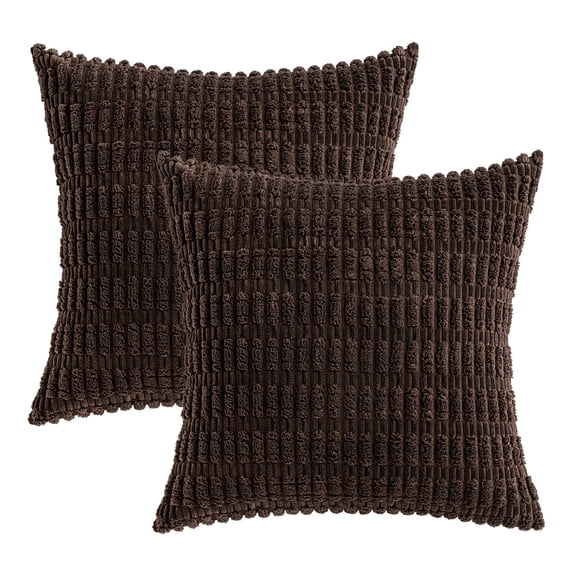 Pack of 2 Corduroy Throw Pillow Covers - 18x18 Inch Decorative Cushion Covers in Soft Boho Stripes for Modern Farmhouse Home Decor - Dark Brown