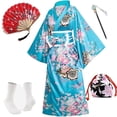 thumbnail image 4 of Bata tipo kimono de anime japonés para mujer, bata de geisha yukata, vestido dulce, bata de baño de satén con flores, ropa de dormir, 4 of 5